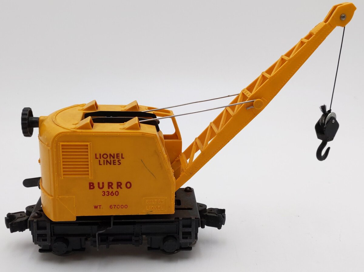 Lionel 3360 Vintage O Gauge Postwar Operating Burro Crane Car VG