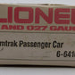 Lionel 6-6410 O Gauge Amtrak Streamlined Pullman Car #6410 EX/Box
