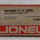 Lionel 6-8567 O Gauge Southern F3 A Non-Powered Diesel Locomotive LN/Box