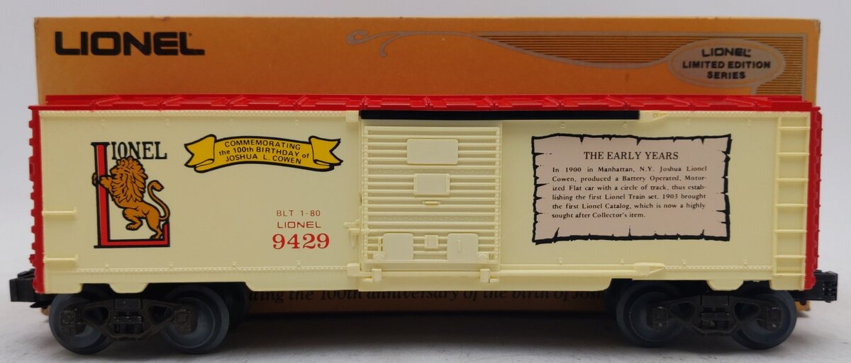 Lionel 6-9429 O Gauge Joshua Lionel Cowen Early Years Boxcar EX/Box