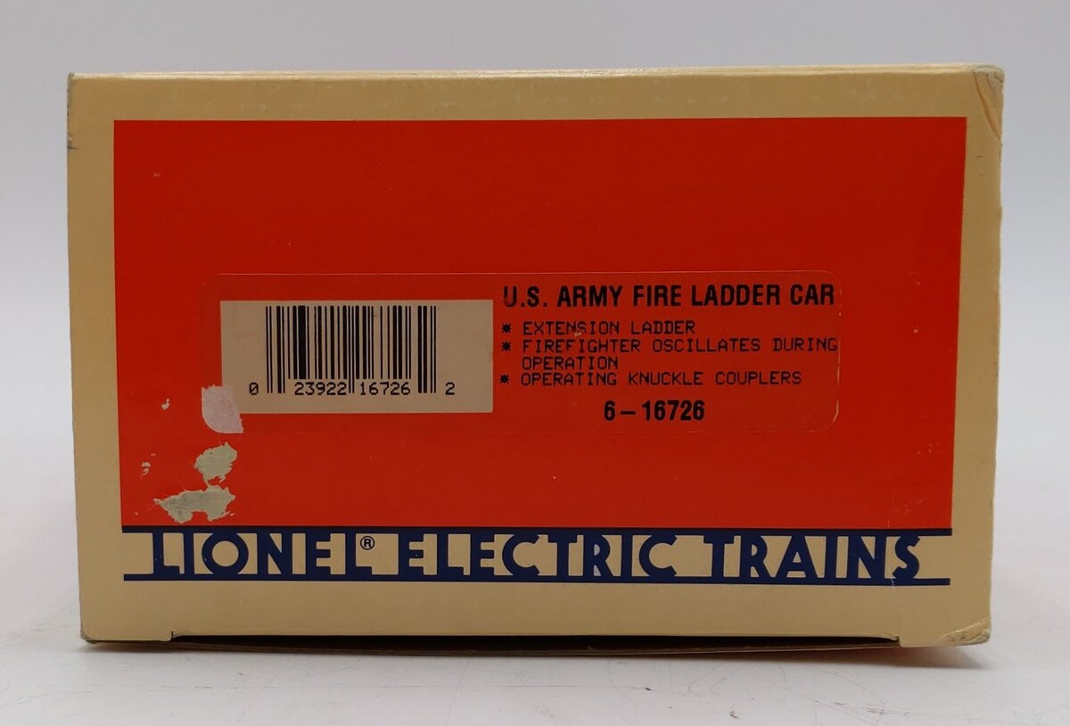Lionel 6-16726 O Gauge Army Fire Ladder Car LN/Box