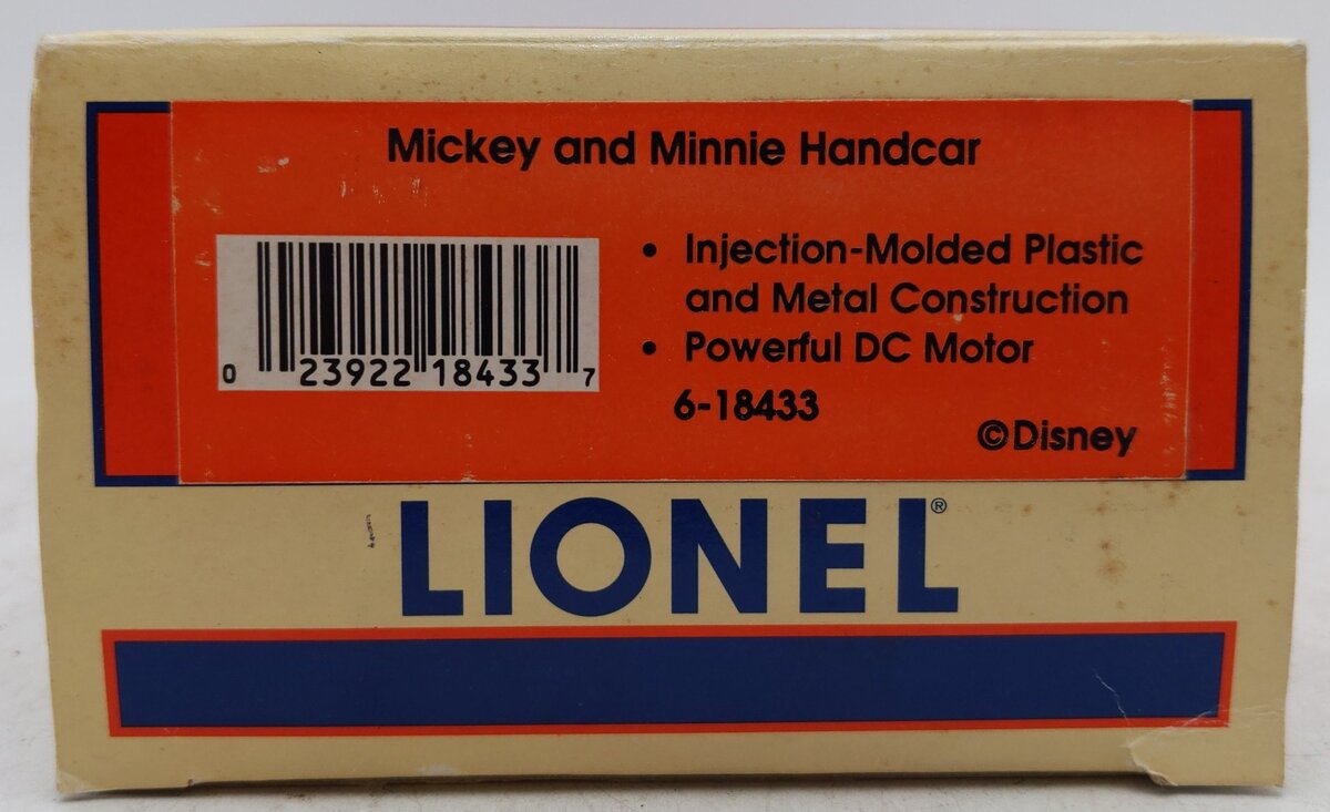 Lionel 6-18433 O Gauge Mickey & Minnie Christmas Operating Handcar EX/Box