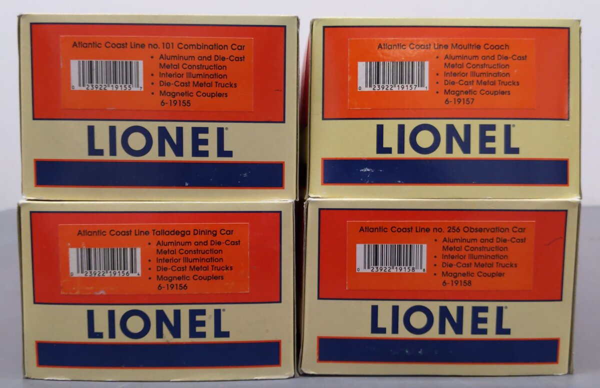 Lionel 6-19154 O Scale Atlantic Coast Line Aluminum Passenger Cars (Set of 4) EX/Box