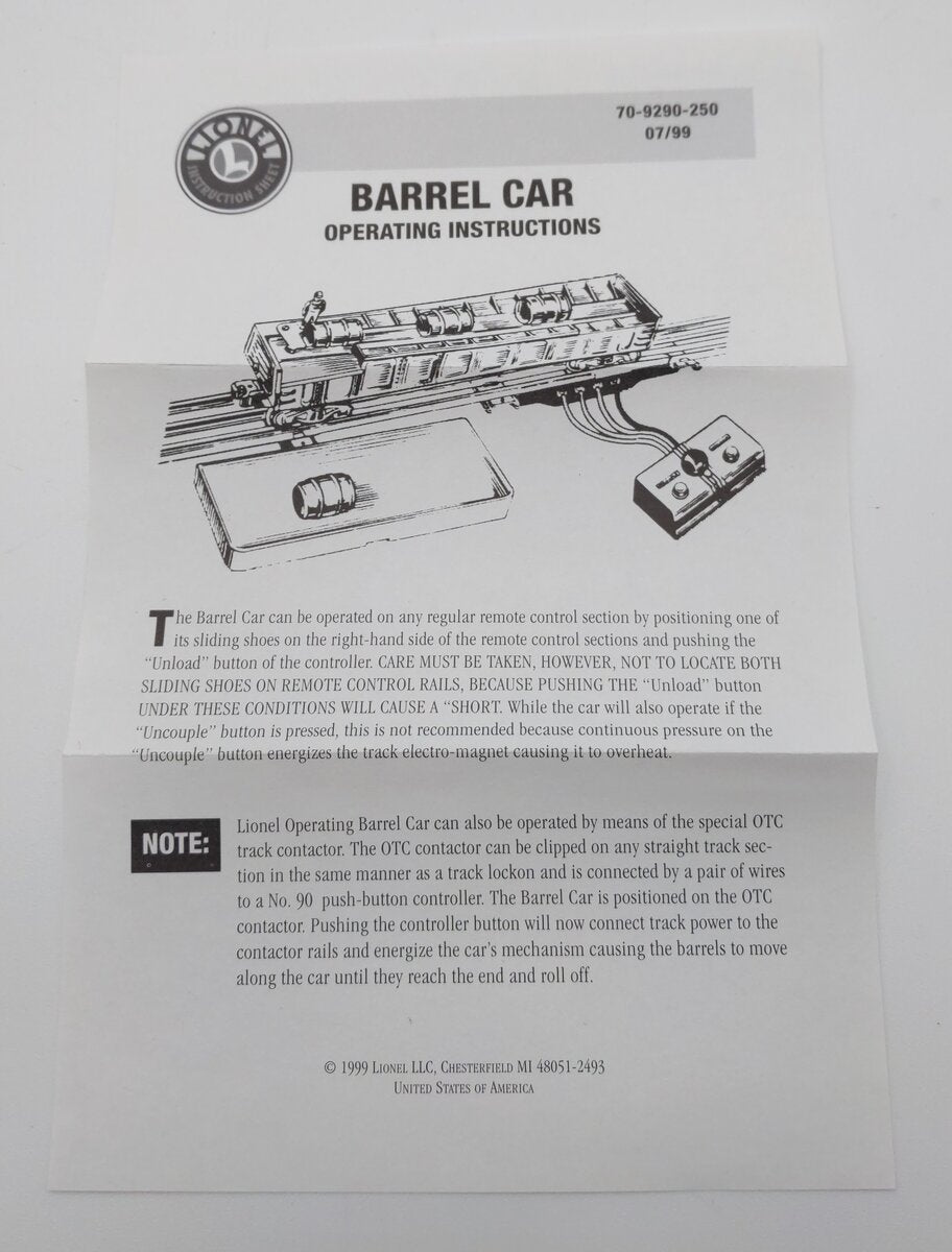Lionel 6-19877 O Gauge Santa Fe ATSF Operating Barrel Ramp Car #356225 LN/Box
