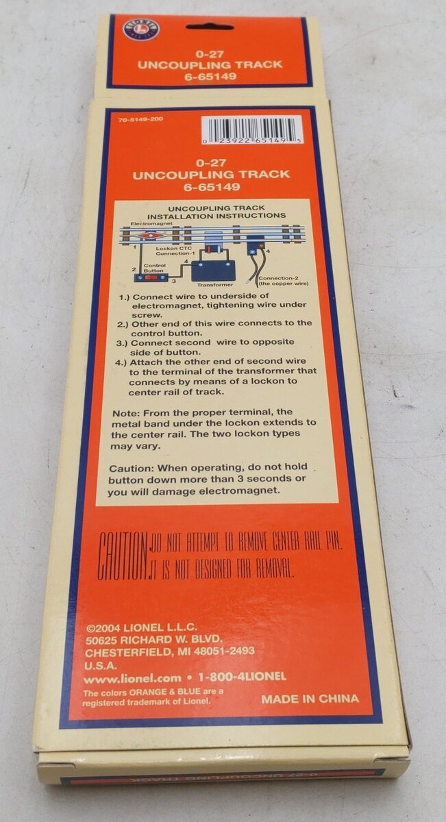 Lionel 6-65149 O27 Remote Uncoupling Track Section EX/Box