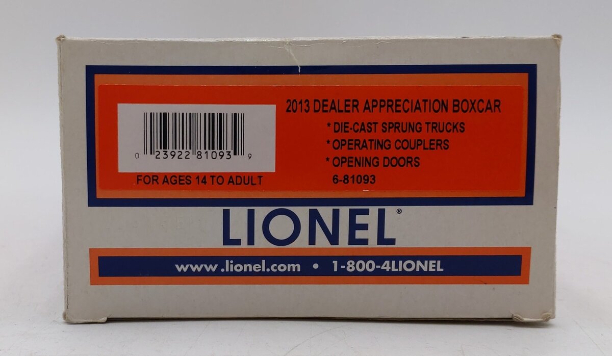 Lionel 6-81093 O Gauge 2013 Lionel Dealer Appreciation Boxcar LN/Box