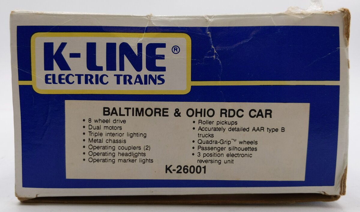 K-Line K26001 O Gauge Baltimore and Ohio RDC Powered Budd Car #26001 VG/Box