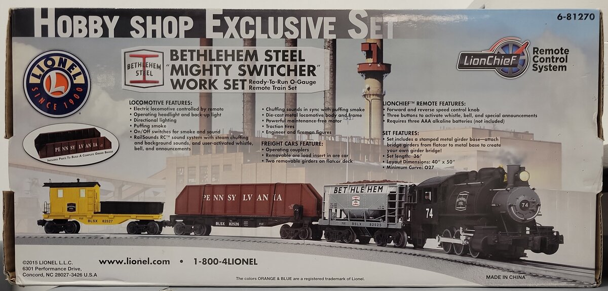 Lionel 6-81270 Bethlehem Steel LionChief Work Train O Gauge Steam Train Set LN/Box