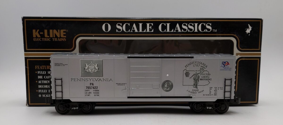 K-Line K765-7422 O Gauge Pennsylvania Quarter Boxcar #7657422 LN/Box