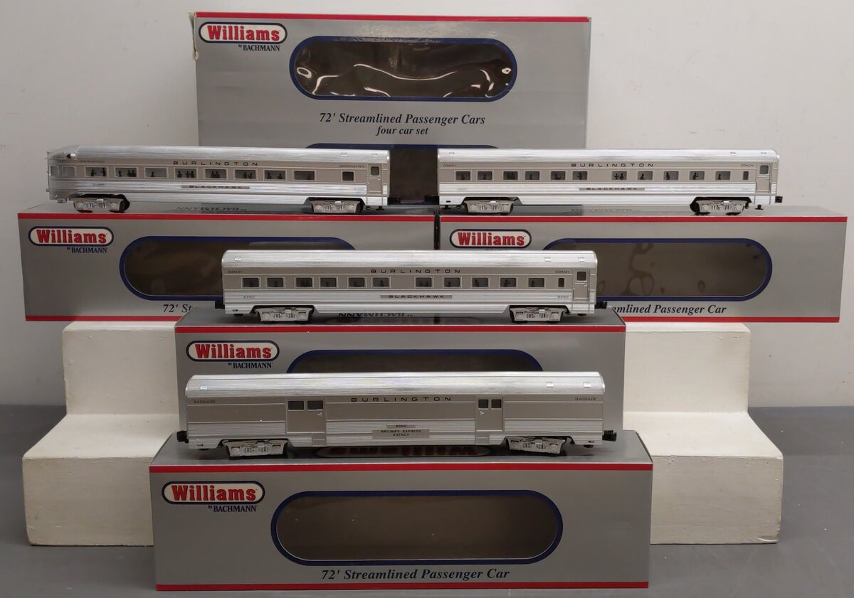 Williams 43154 CB&Q 72 Ft. Streamline Passenger Car (Pack of 4) EX/Box