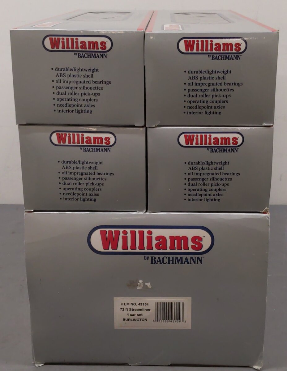 Williams 43154 CB&Q 72 Ft. Streamline Passenger Car (Pack of 4) EX/Box