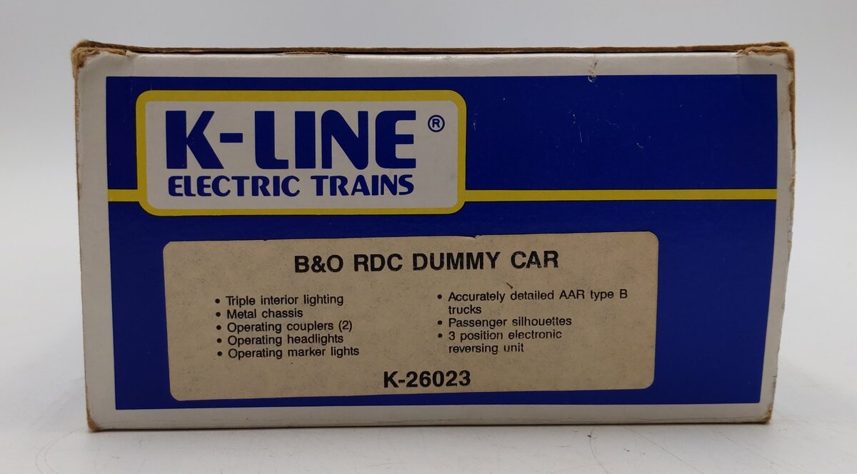 K-Line K26023 O Gauge Baltimore & Ohio RDC Non- Powered Budd Car LN/Box