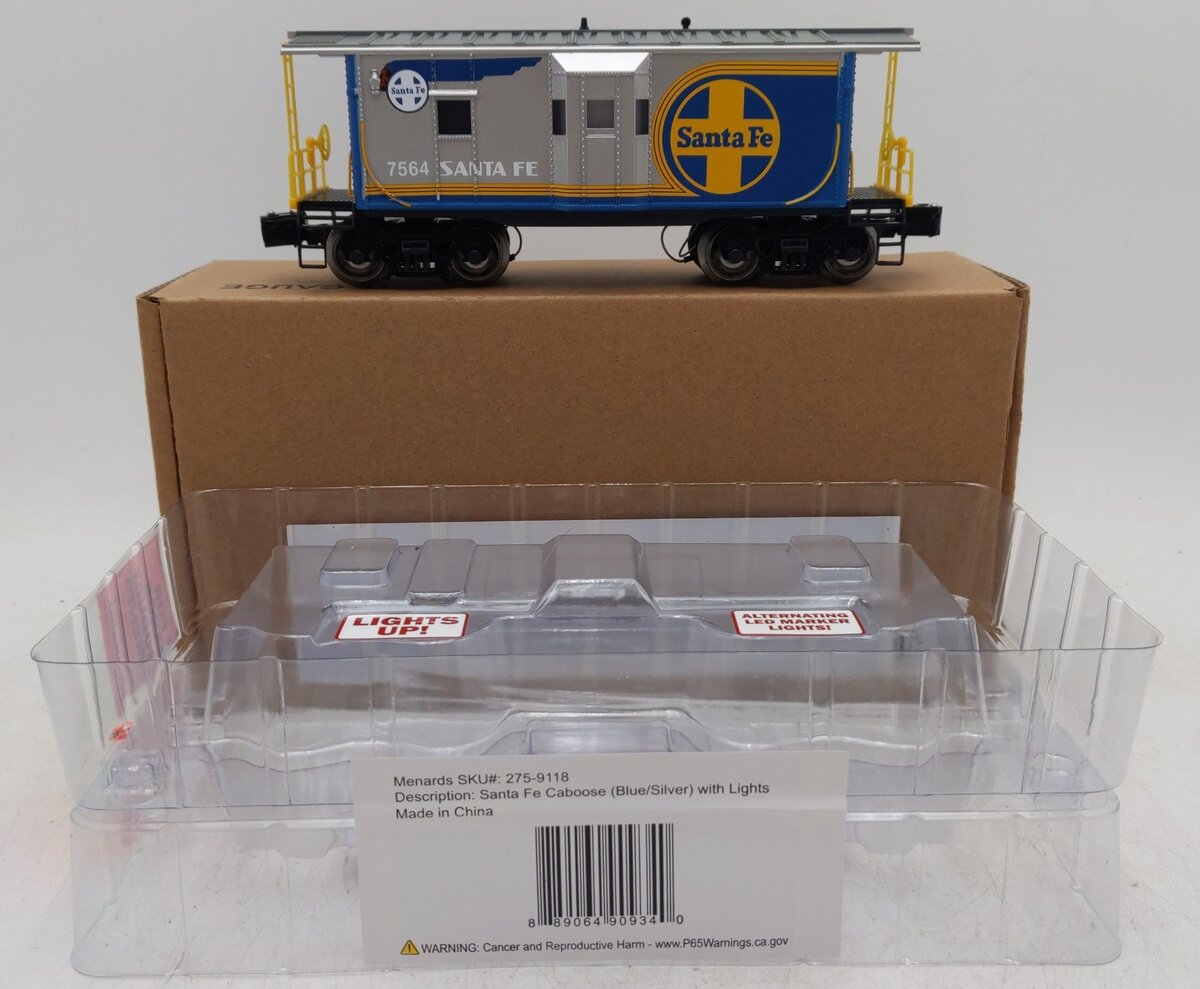 Menards 275-9118 O Gauge Santa Fe Caboose w/ Lights #7564 EX/Box