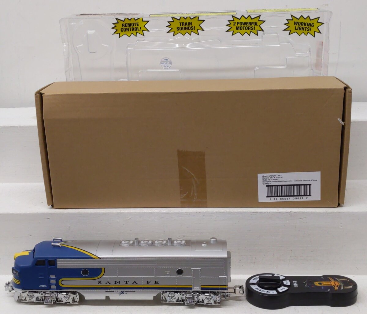 Menards 275-9143 O Santa Fe Blue Bonnet F3 Diesel Locomotive EX/Box
