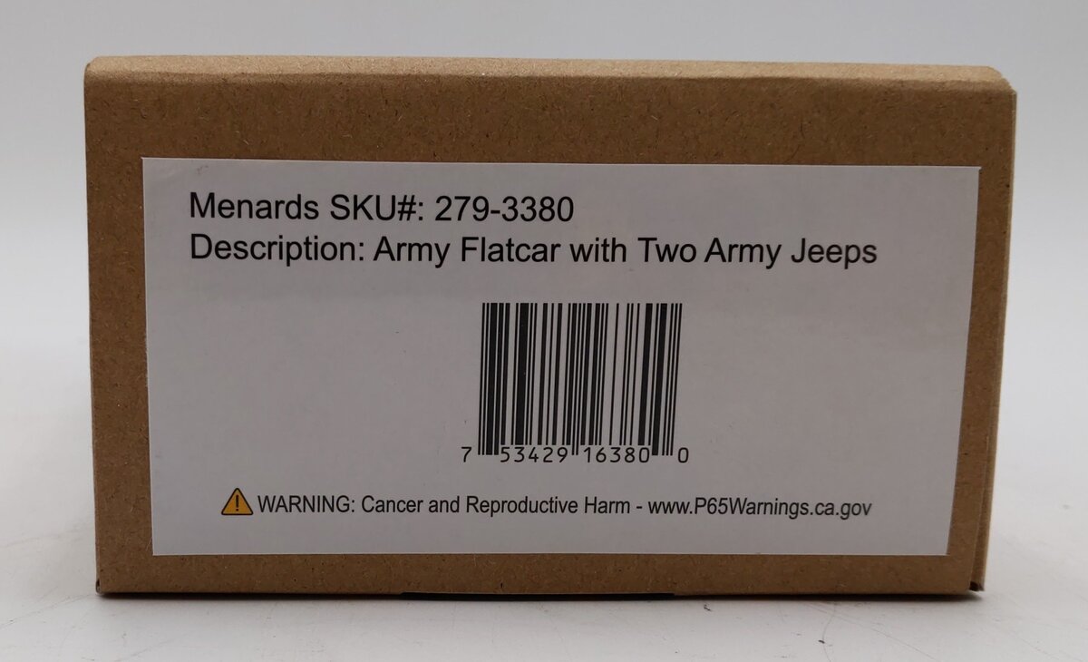 Menards 279-3380 O Army Flatcar w/ Two Jeeps #12725 LN/Box