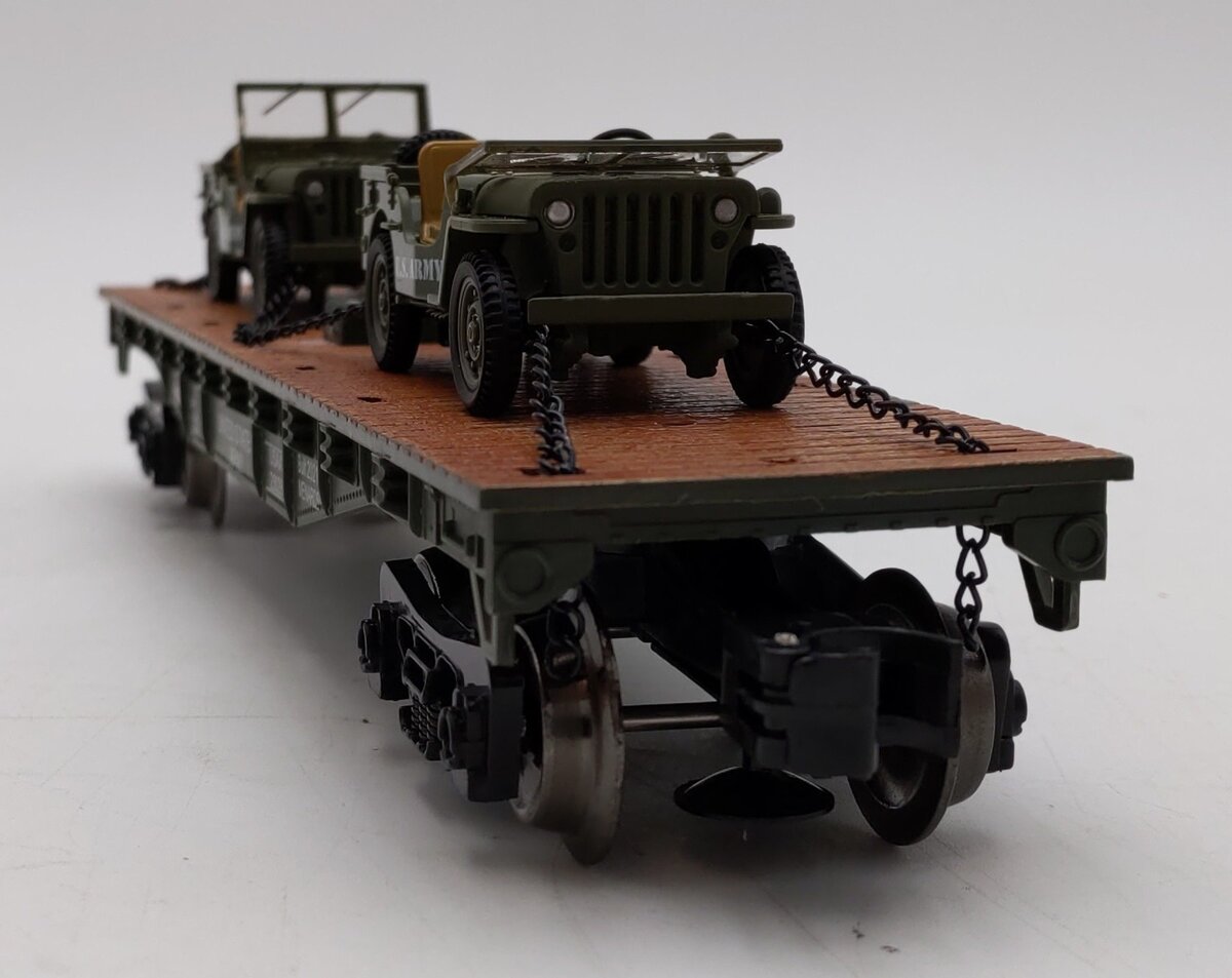 Menards 279-3380 O Army Flatcar w/ Two Jeeps #12725 LN/Box