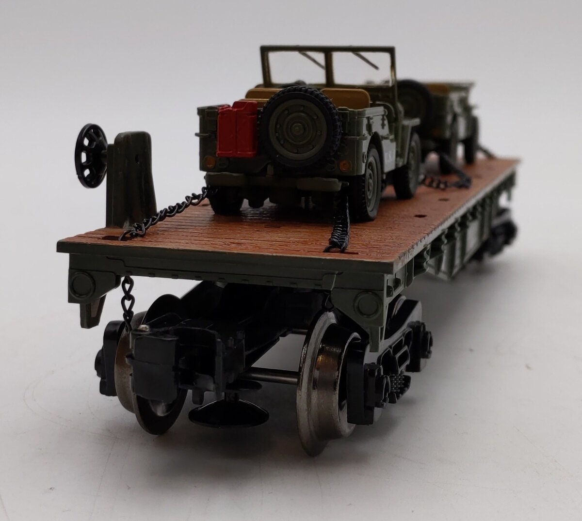 Menards 279-3380 O Army Flatcar w/ Two Jeeps #12725 LN/Box