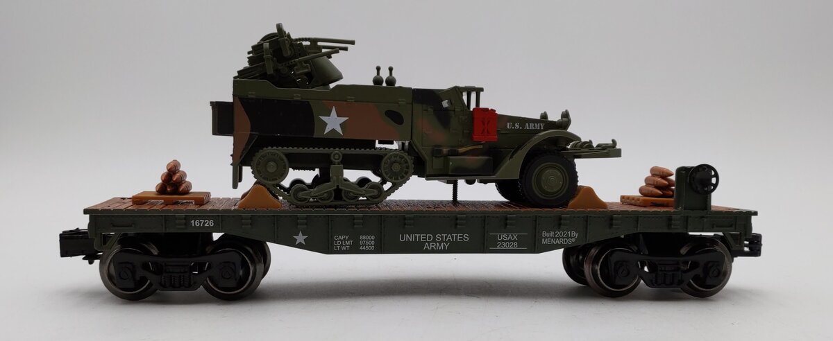 Menards 279-3384 O Gauge Army Flatcar w/ Half Track #23028 LN/Box