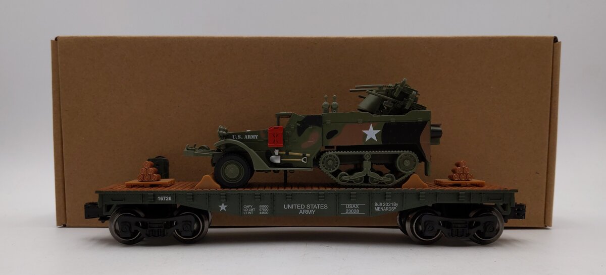 Menards 279-3384 O Gauge Army Flatcar w/ Half Track #23028 LN/Box