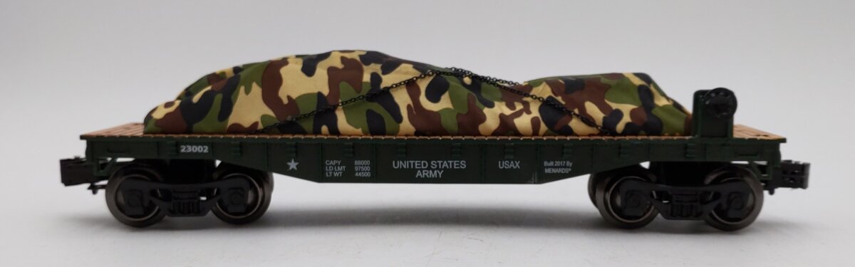 Menards 279-3478 O US Army Flat Car w/Tarped Load #22975 LN