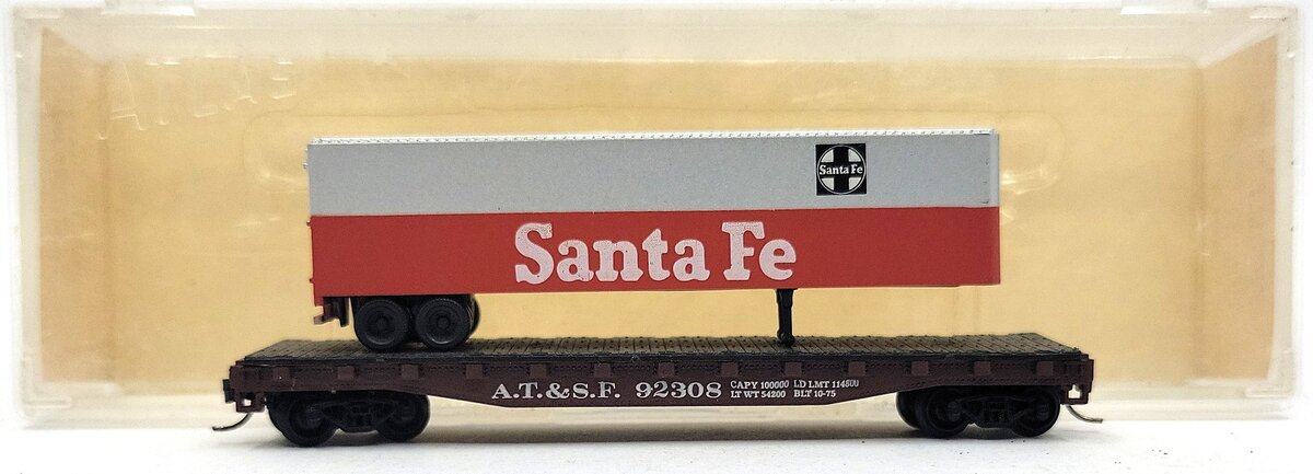 Atlas 3775 N Scale Santa Fe Piggyback Flatcar #92308 EX/Box