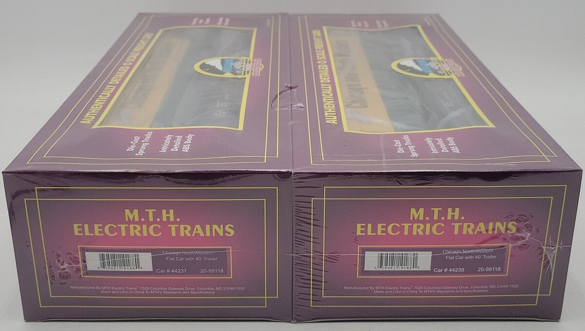 MTH 20-98118 O Gauge Chicago & Northwestern Flatcars with 40' Trailers MT/Box