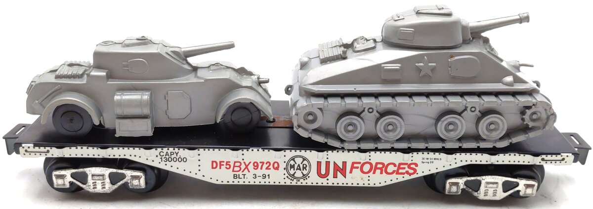 Marx Trains 7331-1 Flatcar w/ U.S. Army Trucks Load EX