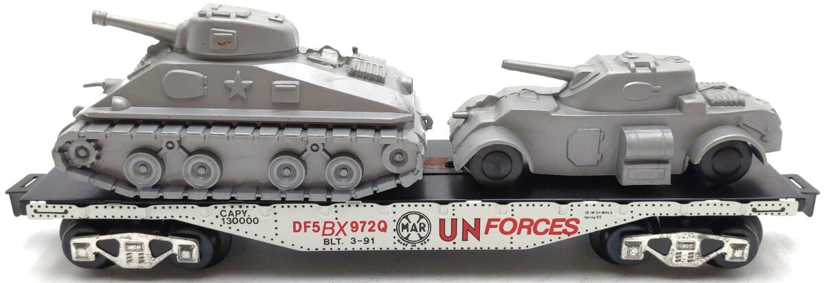 Marx Trains 7331-1 Flatcar w/ U.S. Army Trucks Load EX