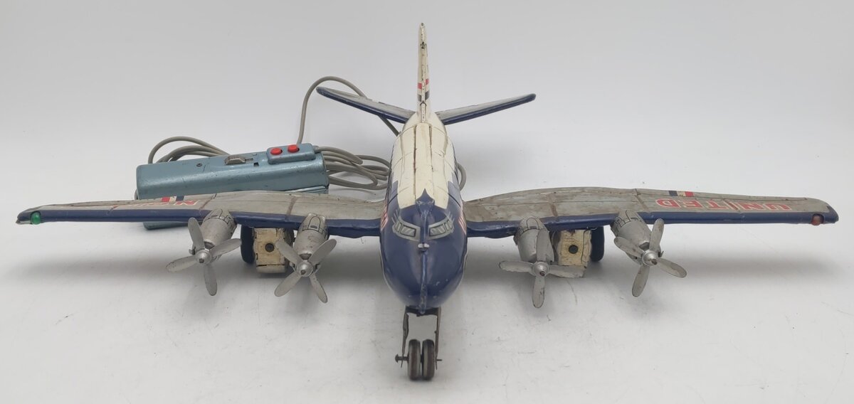 Nomura Vintage Tinplate United DC-7 Mainliner Battery Operated Toy VG