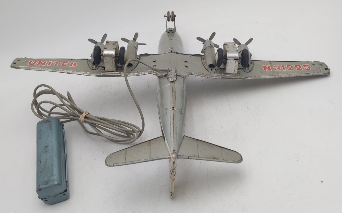 Nomura Vintage Tinplate United DC-7 Mainliner Battery Operated Toy VG