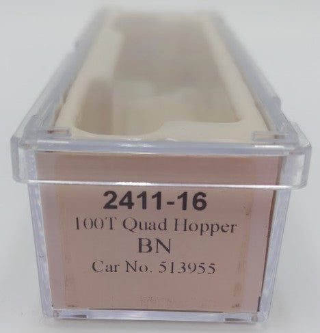 Trainworx Inc 2411-16 N Burlington Northern 100-Ton 4-Bay Hopper #513955 w Coal EX/Box