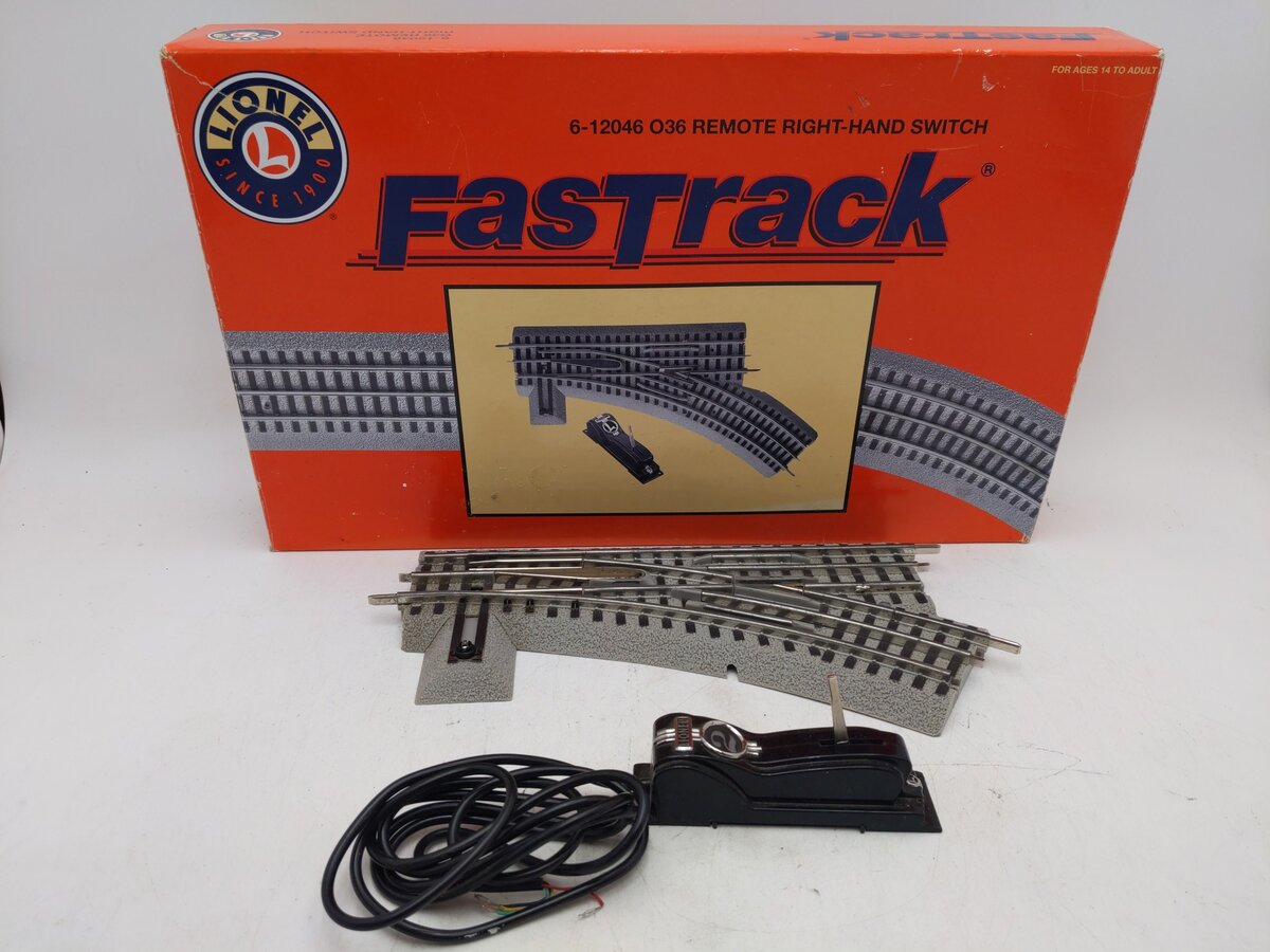 Lionel 6-12046 O Gauge O36 Right Hand Remote-Control FasTrack Switch/Turnout EX/Box