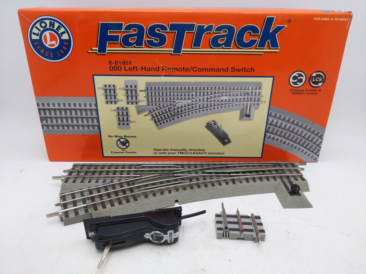 Lionel 6-81951 O O60 FastRack Remote Left Hand Switch Turnout EX/Box