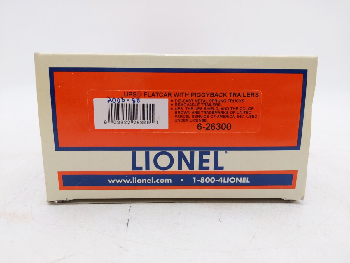 Lionel 6-26300 O Gauge UPS Flatcar with Piggyback Trailers EX/Box