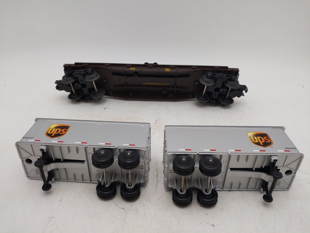 Lionel 6-26300 O Gauge UPS Flatcar with Piggyback Trailers EX/Box