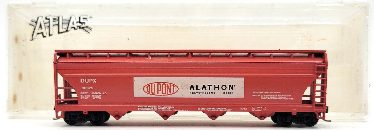 Atlas 3713 N Scale Dupont ACF Centerflow 4 Bay Covered Hopper #36025 LN/Box
