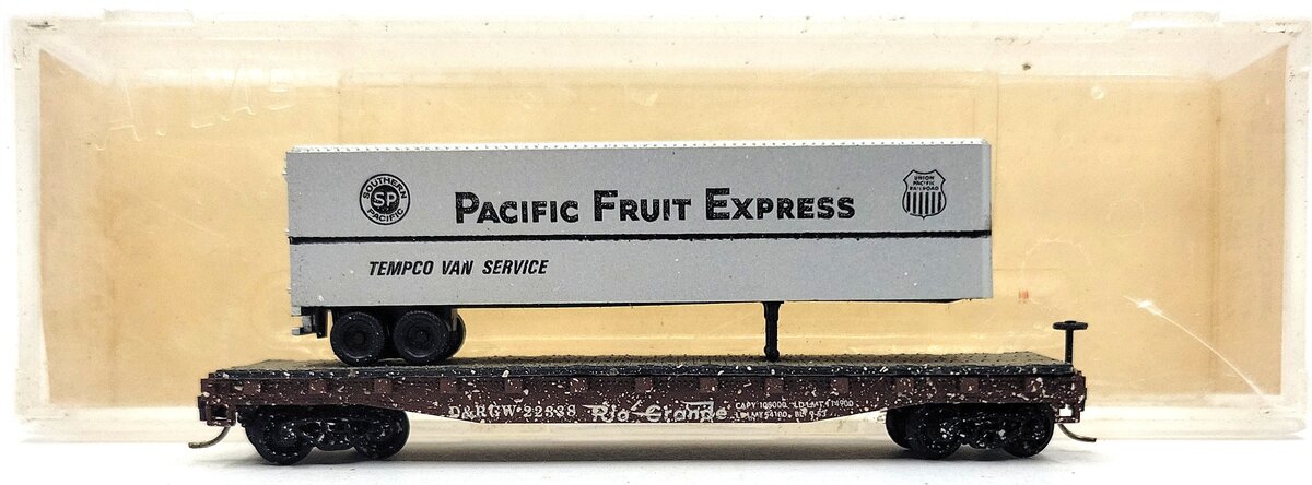 Atlas 3776 N Scale Piggy Back Flatcar With Pacific Fruit Express Trailer EX/Box