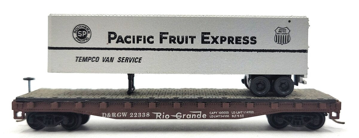 Atlas 3776 N Scale Piggy Back Flatcar With Pacific Fruit Express Trailer EX/Box