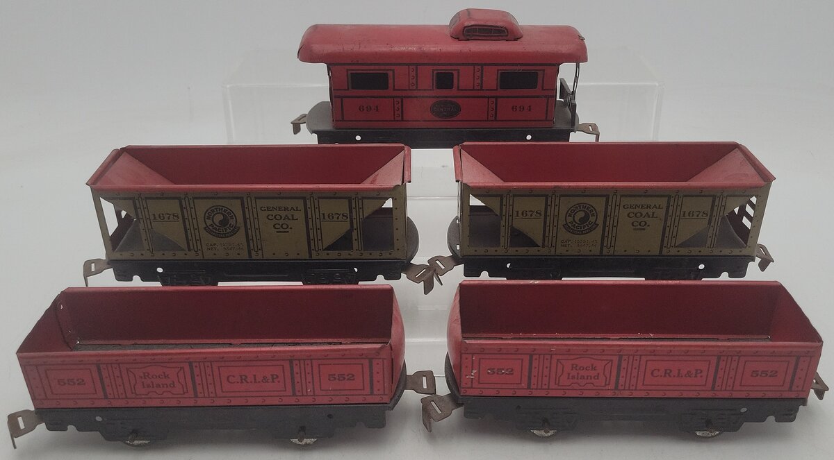 O Gauge Assorted Prewar C.R.I&P, N.P, N.Y.C Freight Cars #694, #1678, #552 [5] VG