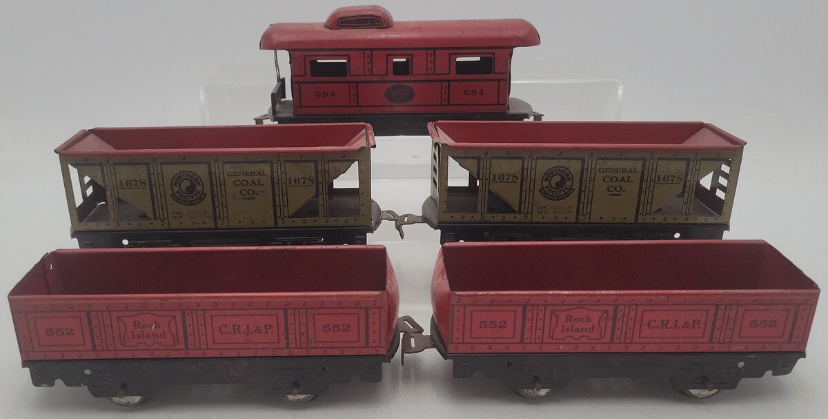 O Gauge Assorted Prewar C.R.I&P, N.P, N.Y.C Freight Cars #694, #1678, #552 [5] VG
