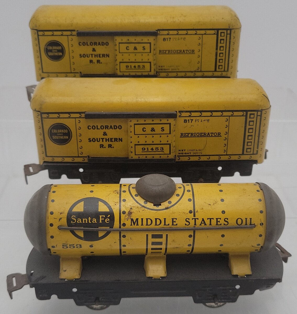 O Gauge Assorted Prewar C&S, Santa Fe Freight Cars #553 & #817 [3] VG