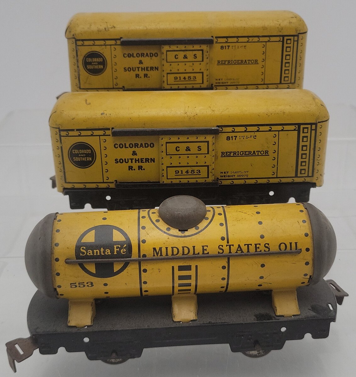 O Gauge Assorted Prewar C&S, Santa Fe Freight Cars #553 & #817 [3] VG