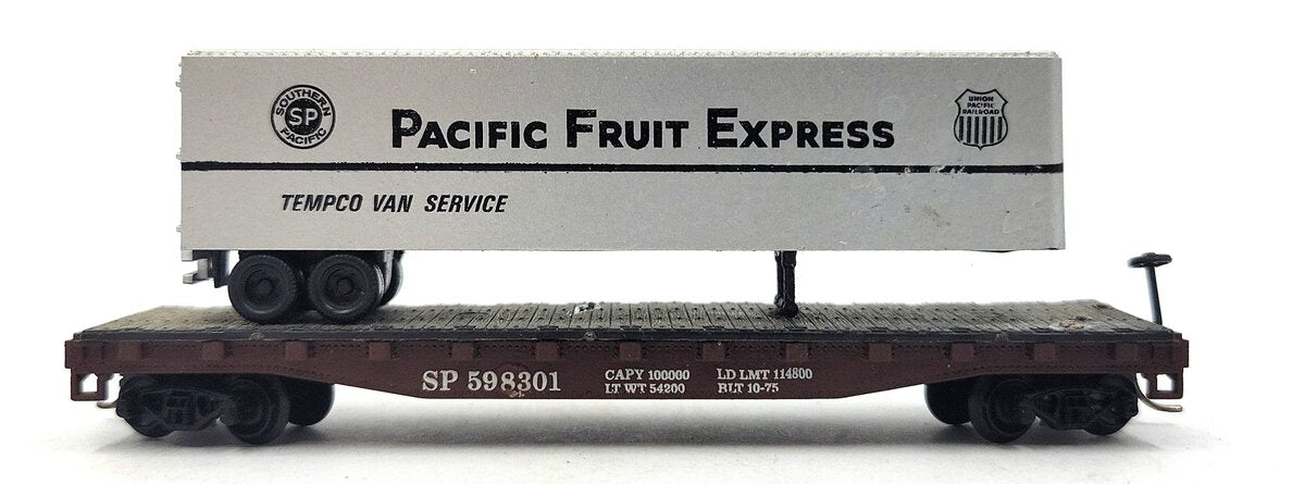 Atlas 3745 N Scale Southern Pacific Piggyback Flatcar w/Trailers EX