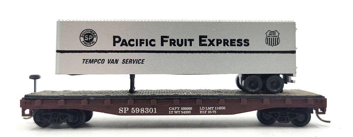 Atlas 3745 N Scale Southern Pacific Piggyback Flatcar w/Trailers EX