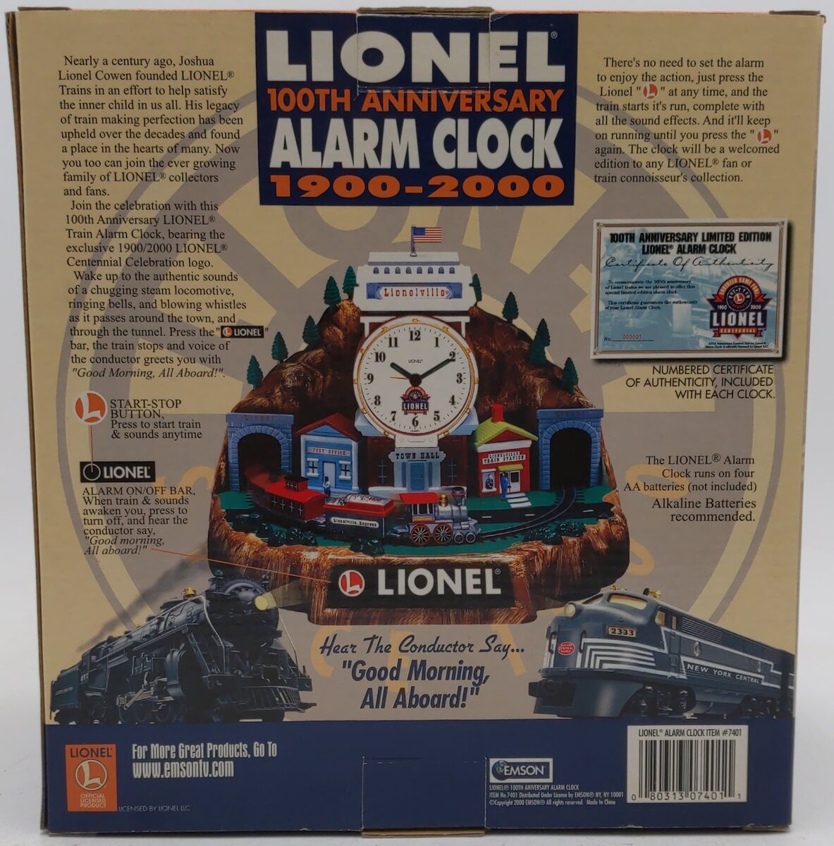 Lionel 7401 100th Anniversary Animated Alarm Clock LN/Box