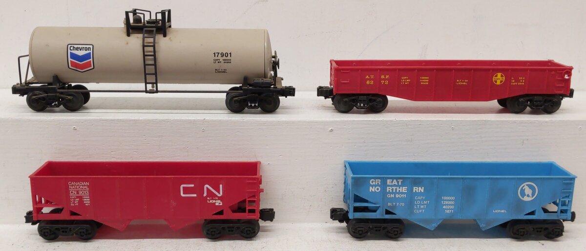 Lionel O Gauge Assorted Freight Cars: 9011, 6272, 9013, & 17901 [4] VG