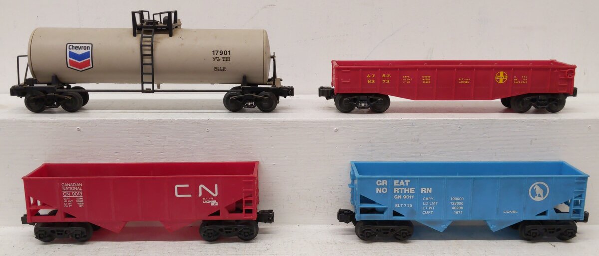 Lionel O Gauge Assorted Freight Cars: 9011, 6272, 9013, & 17901 [4] VG
