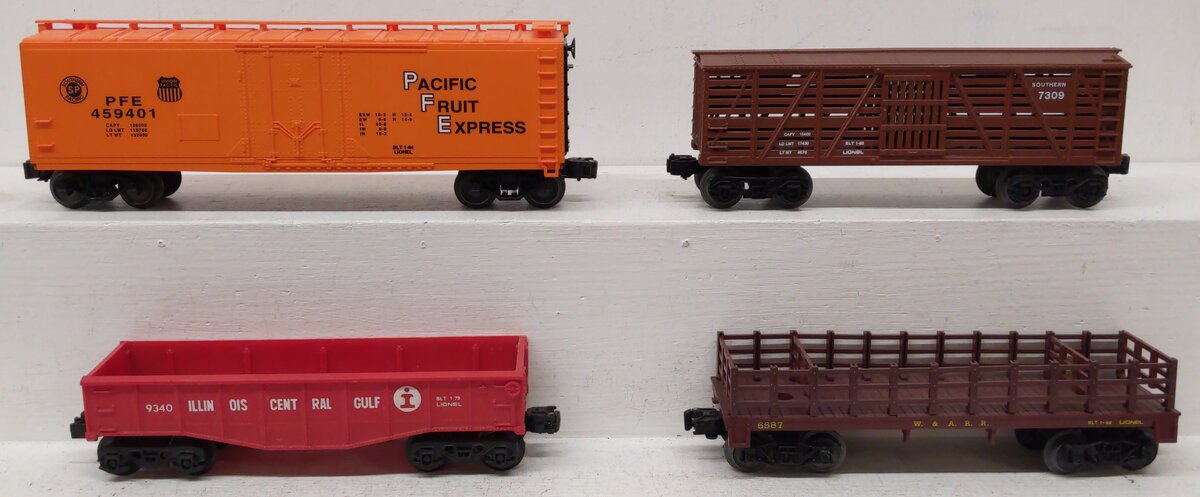 Lionel O Gauge Assorted Freight Cars: 6587, 9340, 7309, & 459401  [4] VG