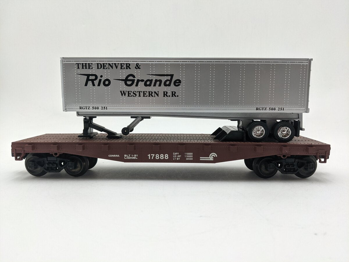 Lionel 6-17888 O Gauge LCCA-1991 Conrail Flatcar with Rio Grande Trailer #17888 EX