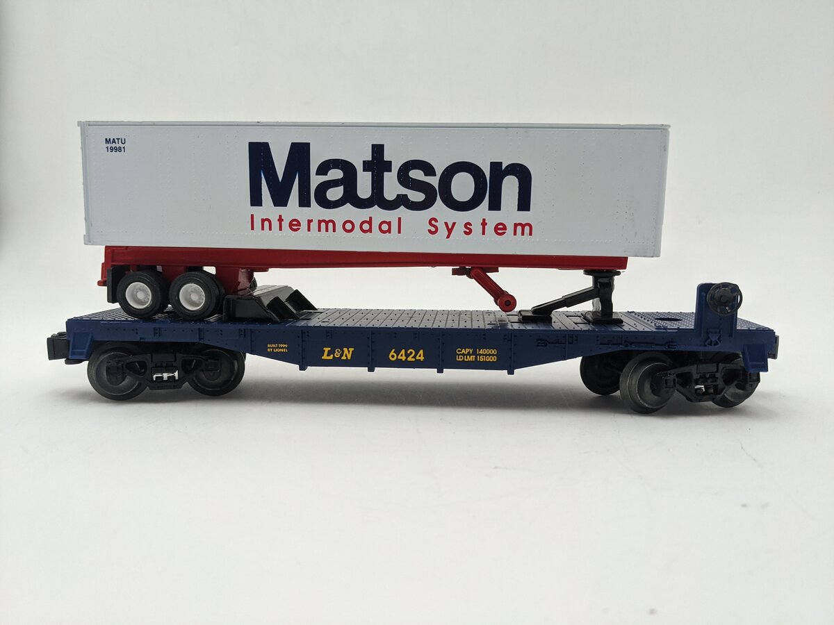 Lionel 6-19474 O Louisville & Nashville Flatcar W/Matson Trailer #6424 EX